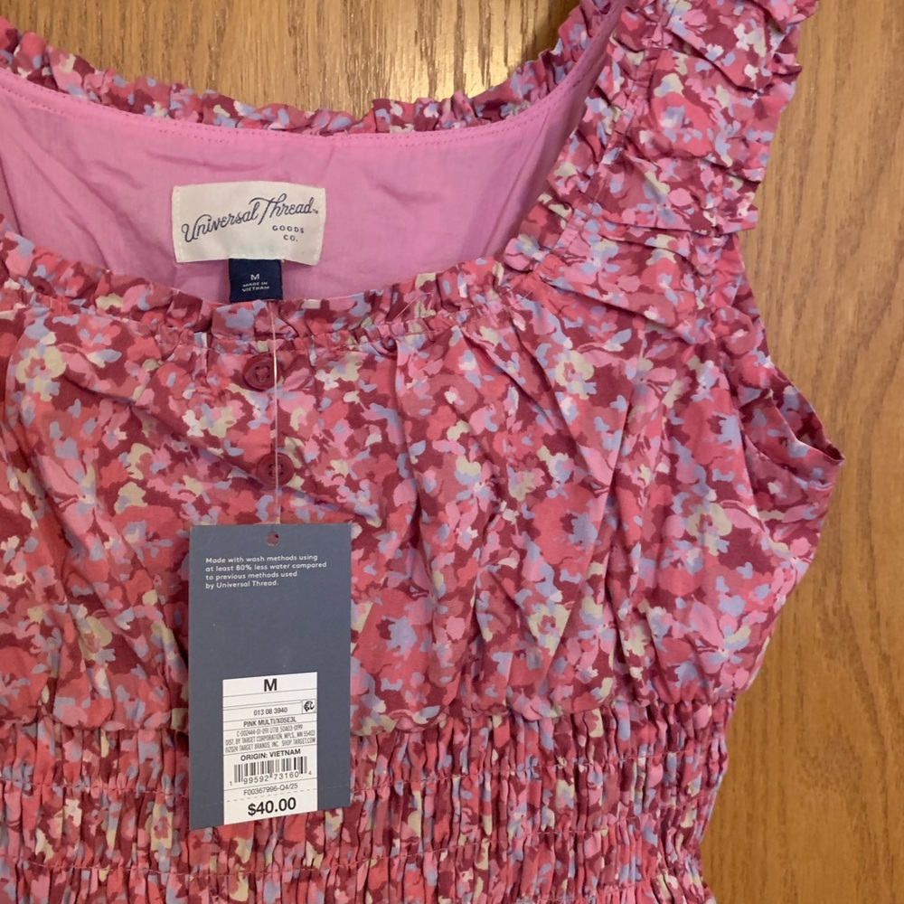 Universal Thread Pink Floral Maxi Dress Size Medium Sleeveless Smocked Tiered - Picture 3 of 8